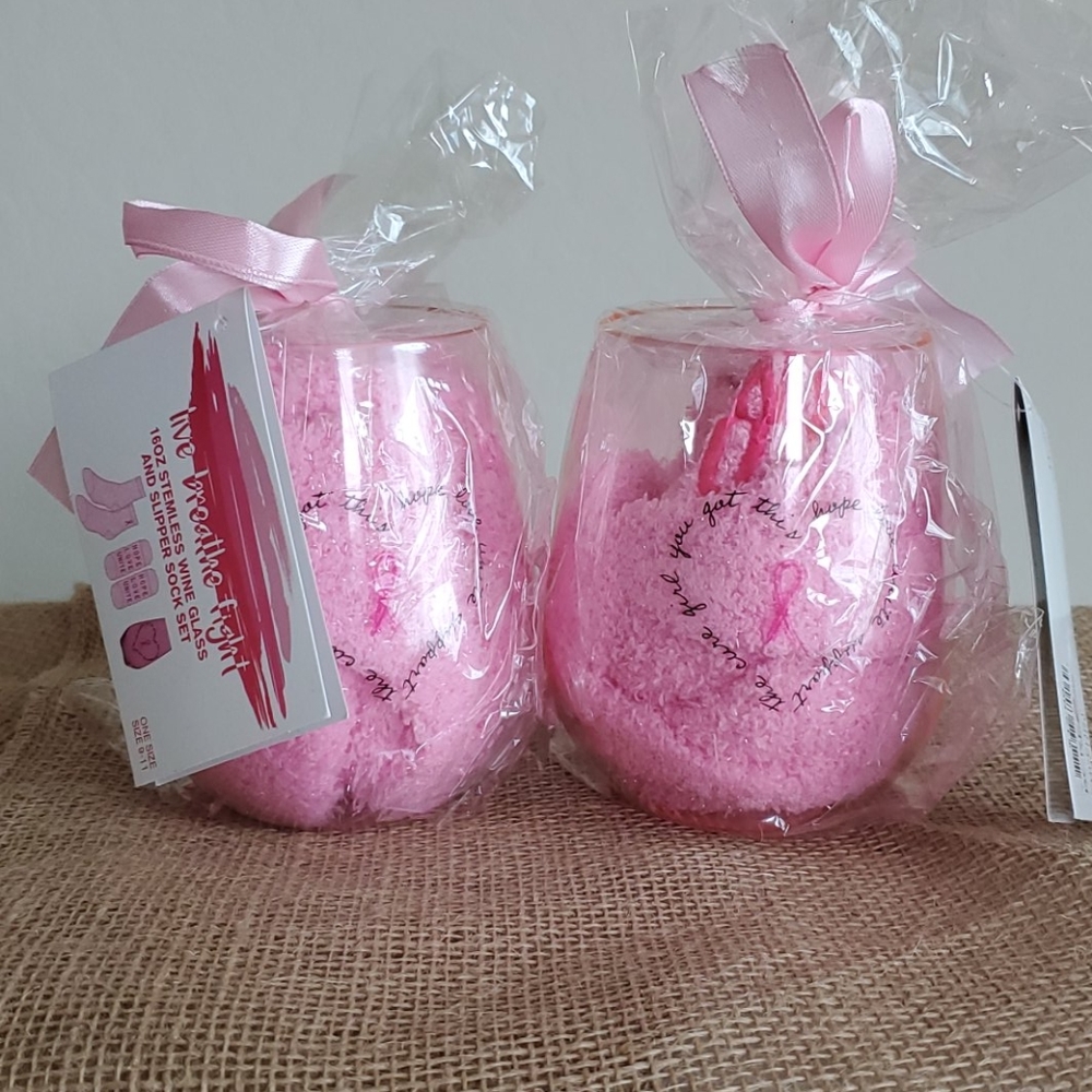 Breast Cancer Awareness Wine Glass with Socks 2PK